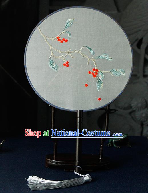 Chinese Traditional Handmade Palace Fans Ancient Princess Embroidered Cherry Round Fans for Women