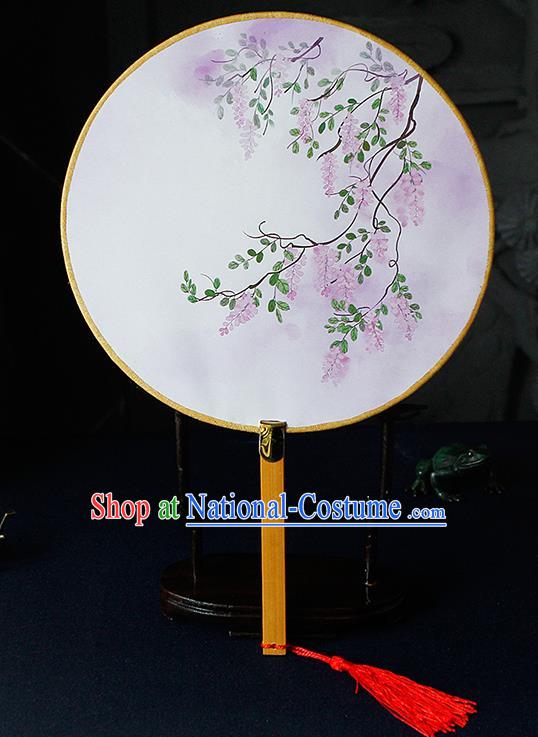 Chinese Traditional Handmade Palace Fans Ancient Princess Printing Wisteria Round Fans for Women