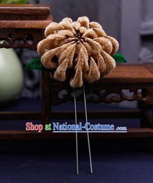 Traditional Chinese Handmade Qing Dynasty Brown Velvet Chrysanthemum Hairpins Ancient Imperial Consort Hair Accessories for Women