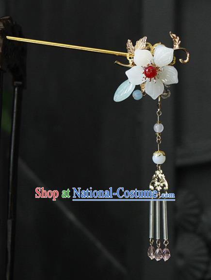 Traditional Chinese Wedding Tassel Step Shake Jade Flower Hairpins Handmade Ancient Bride Hair Accessories for Women