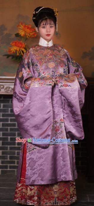 Chinese Ancient Ming Dynasty Princess Purple Hanfu Dress Traditional Court Lady Embroidered Historical Costume for Women