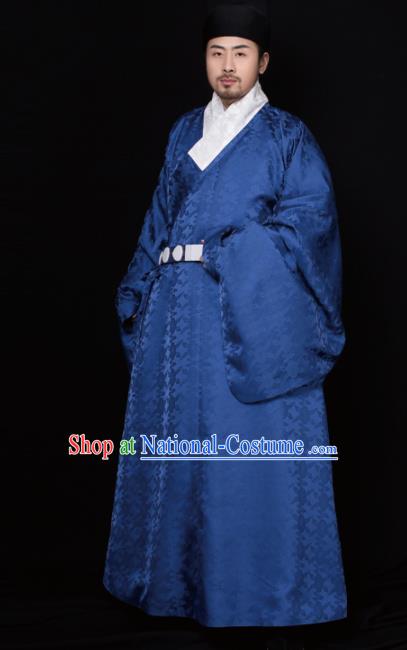 Chinese Ancient Taoist Priest Royalblue Robe Traditional Ming Dynasty Minister Embroidered Historical Costume for Men