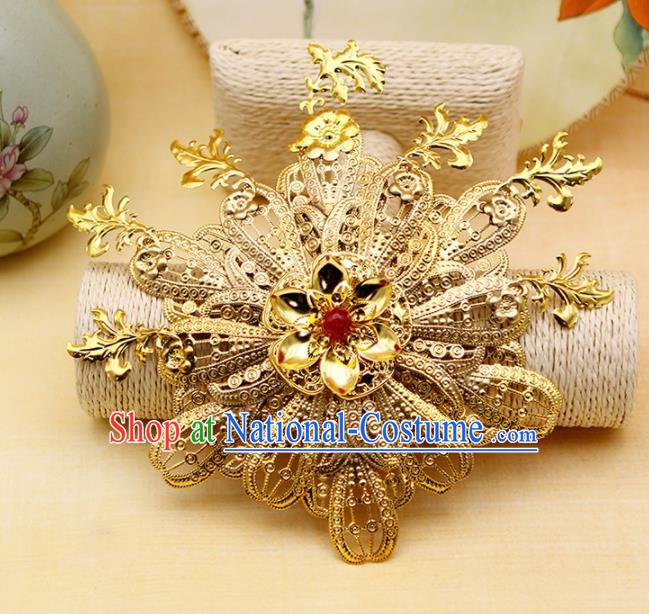 Traditional Chinese Handmade Hairpins Golden Hair Claw Ancient Qing Dynasty Princess Hair Accessories for Women