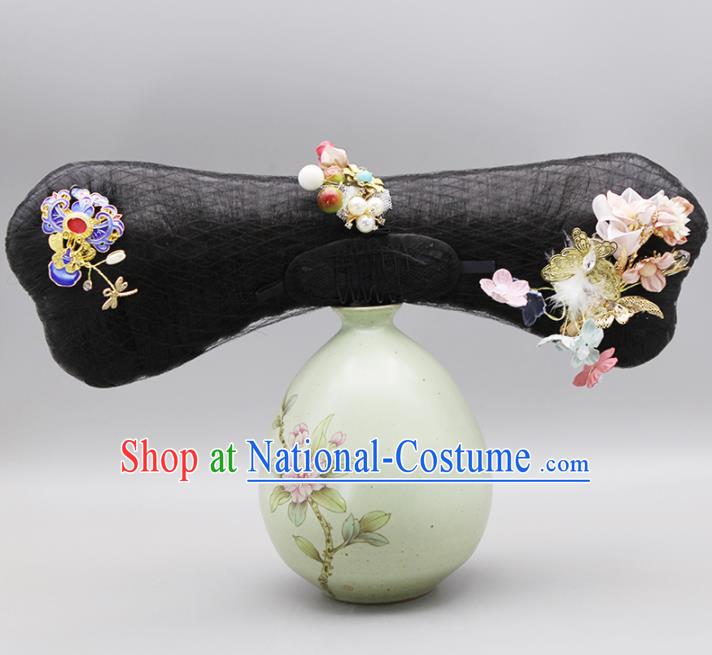 Traditional Chinese Handmade Ancient Hairpins Headwear Qing Dynasty Princess Hair Accessories for Women