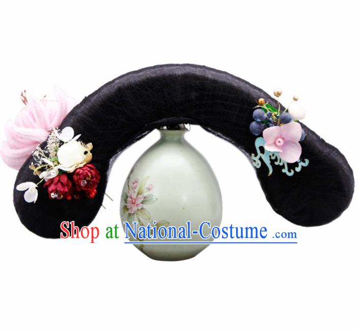 Traditional Chinese Handmade Ancient Wigs and Hairpins Headwear Qing Dynasty Princess Hair Accessories for Women