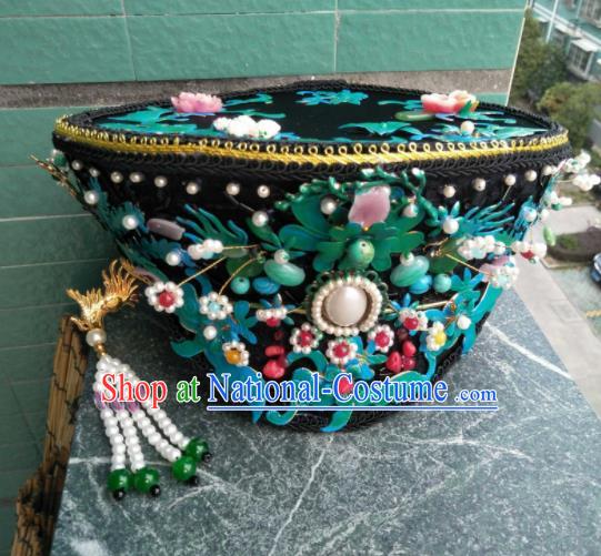 Traditional Chinese Handmade Qing Dynasty Queen Cloisonne Hat Hairpins Ancient Imperial Consort Hair Accessories for Women