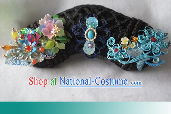 Traditional Chinese Qing Dynasty Manchu Princess Headwear Hairpins Ancient Handmade Queen Hair Accessories for Women