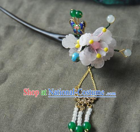 Handmade Chinese Ancient Princess Cloisonne Butterfly Lotus Hairpins Headwear Hair Accessories for Women