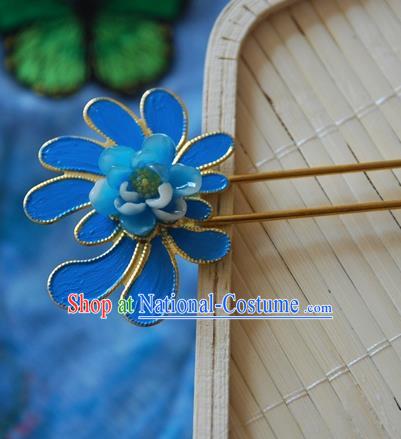 Handmade Chinese Ancient Princess Blue Peony Hairpins Headwear Hair Accessories for Women