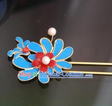 Handmade Chinese Ancient Princess Hairpins Blue Hair Clip Headwear Hair Accessories for Women