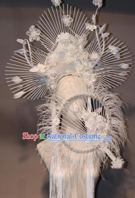 Handmade Halloween Stage Show Hair Accessories Brazilian Carnival Catwalks White Feather Hair Clasp Headdress for Women