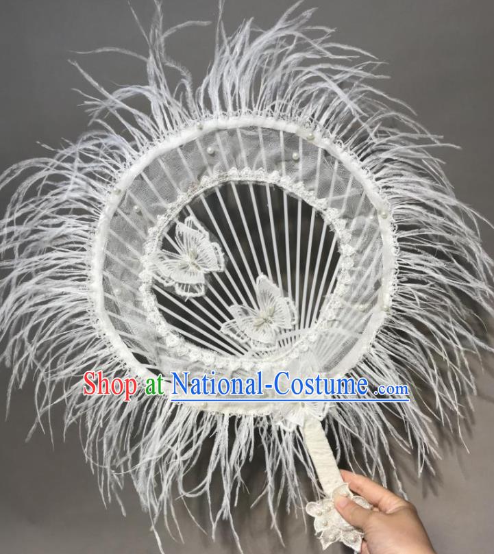 Chinese Stage Show White Feather Round Fans Brazilian Carnival Catwalks Prop Fans for Women