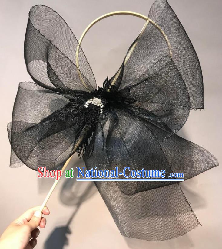 Chinese Stage Show Black Bowknot Round Fans Brazilian Carnival Catwalks Prop Fans for Women