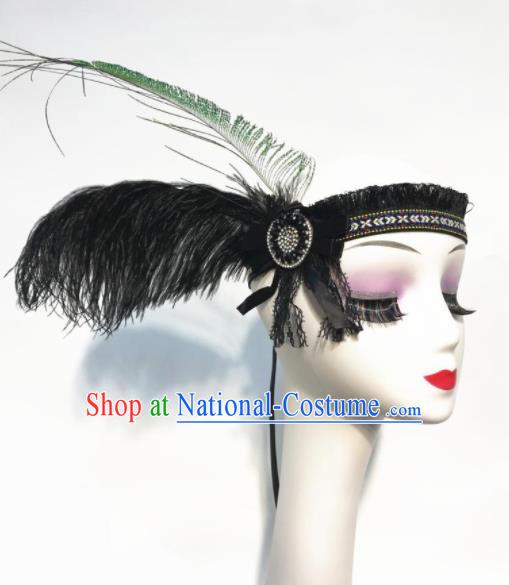 Handmade Halloween Stage Show Black Feather Hair Clasp Hair Accessories Brazilian Carnival Catwalks Headdress for Women