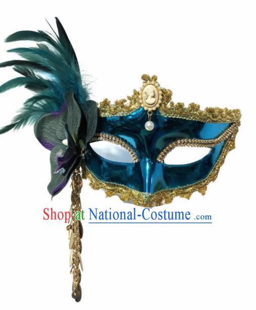 Top Halloween Stage Show Face Accessories Brazilian Carnival Catwalks Blue Feather Mask for Women