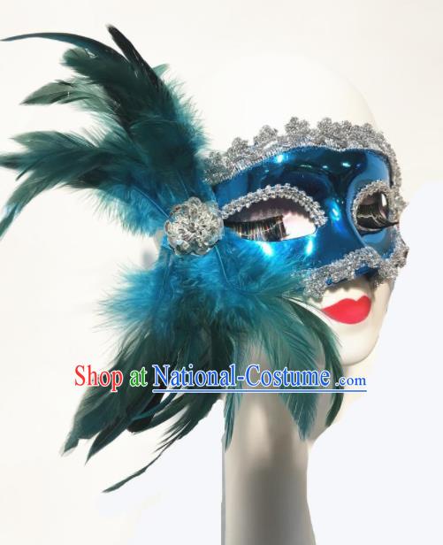 Top Halloween Stage Show Face Accessories Brazilian Carnival Catwalks Green Feather Mask for Women