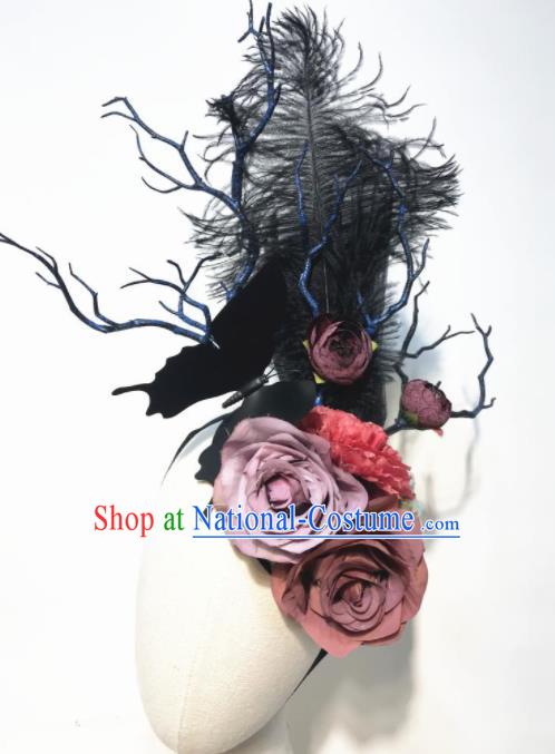 Halloween Handmade Stage Show Black Feather Hair Clasp Hair Accessories Brazilian Carnival Catwalks Headdress for Women