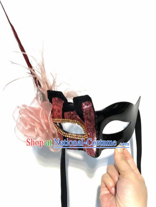 Top Halloween Stage Show Accessories Brazilian Carnival Catwalks Pink Flower Feather Face Mask for Women