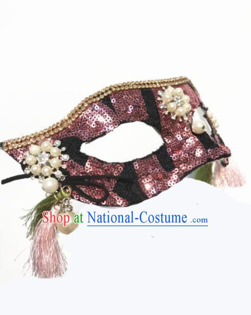 Top Halloween Stage Show Accessories Brazilian Carnival Catwalks Purple Sequins Face Mask for Women