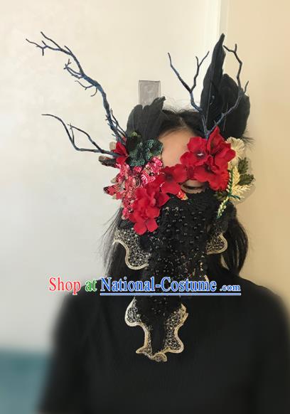 Top Halloween Stage Show Accessories Brazilian Carnival Catwalks Black Lace Branch Face Mask for Women