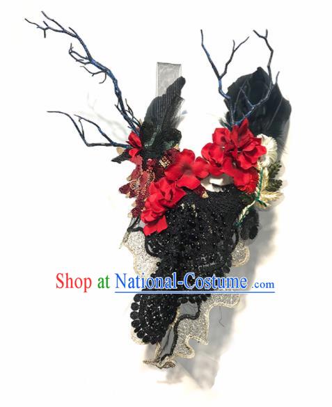 Top Halloween Stage Show Accessories Brazilian Carnival Catwalks Black Lace Branch Face Mask for Women