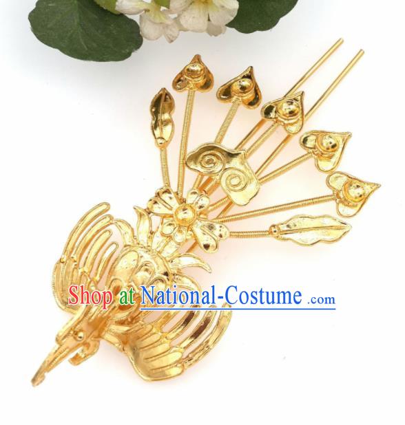 Chinese Handmade Hanfu Golden Phoenix Hairpins Traditional Ancient Princess Hair Accessories for Women