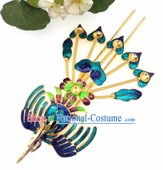 Chinese Handmade Hanfu Blueing Phoenix Hairpins Traditional Ancient Princess Hair Accessories for Women