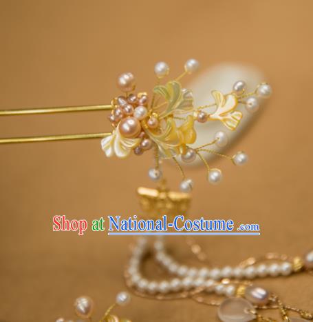 Chinese Handmade Hanfu Pearls Tassel Hairpins Ginkgo Leaf Hair Clip Traditional Ancient Princess Hair Accessories for Women