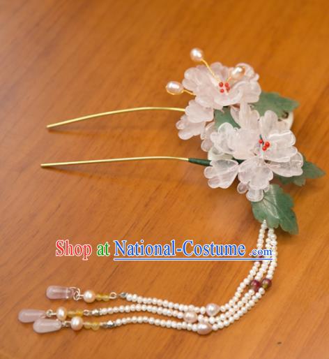 Chinese Handmade Hanfu Pearls Tassel Hairpins Lotus Hair Clip Traditional Ancient Princess Hair Accessories for Women