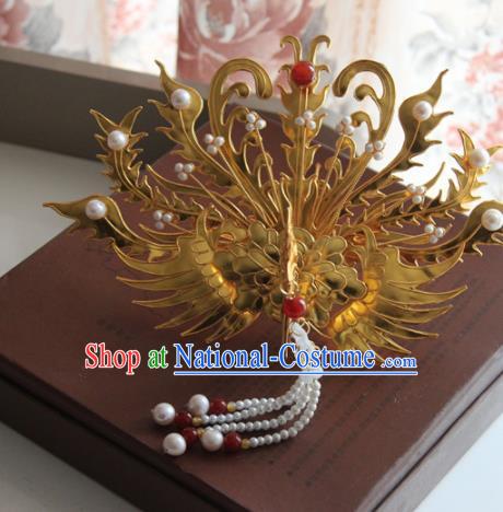 Chinese Handmade Hanfu Tassel Hairpins Phoenix Coronet Traditional Ancient Princess Hair Accessories for Women