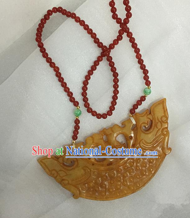 Chinese Handmade Hanfu Yellow Jade Necklace Traditional Ancient Princess Necklet Jewelry Accessories for Women