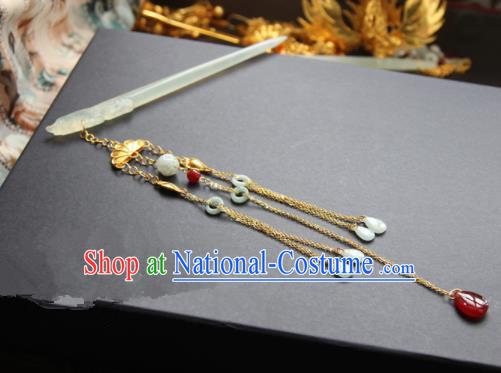 Chinese Handmade Hanfu Tassel Jade Hairpins Traditional Ancient Princess Hair Accessories for Women