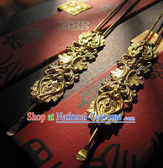 Chinese Handmade Hanfu Golden Hair Clip Hairpins Traditional Ancient Princess Hair Accessories for Women