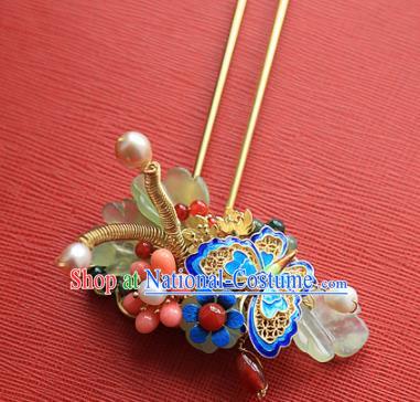 Chinese Handmade Hanfu Blueing Butterfly Hairpins Traditional Ancient Princess Hair Accessories for Women