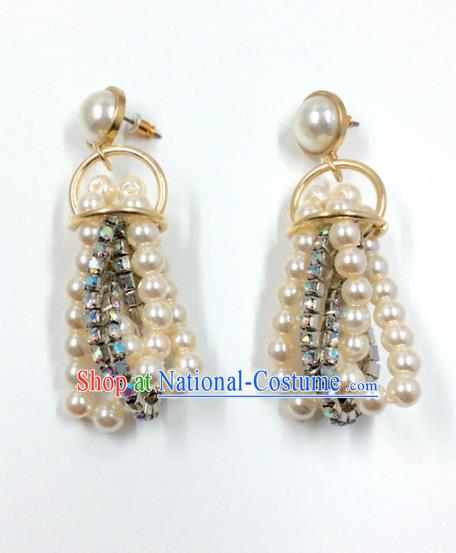 Top Grade Stage Show Pearls Crystal Earrings Brazilian Carnival Catwalks Ear Accessories for Women