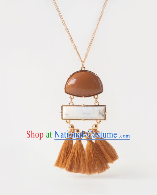 Chinese Handmade Stage Show Brown Tassel Necklace Accessories Wedding Catwalks Necklet Headdress for Women