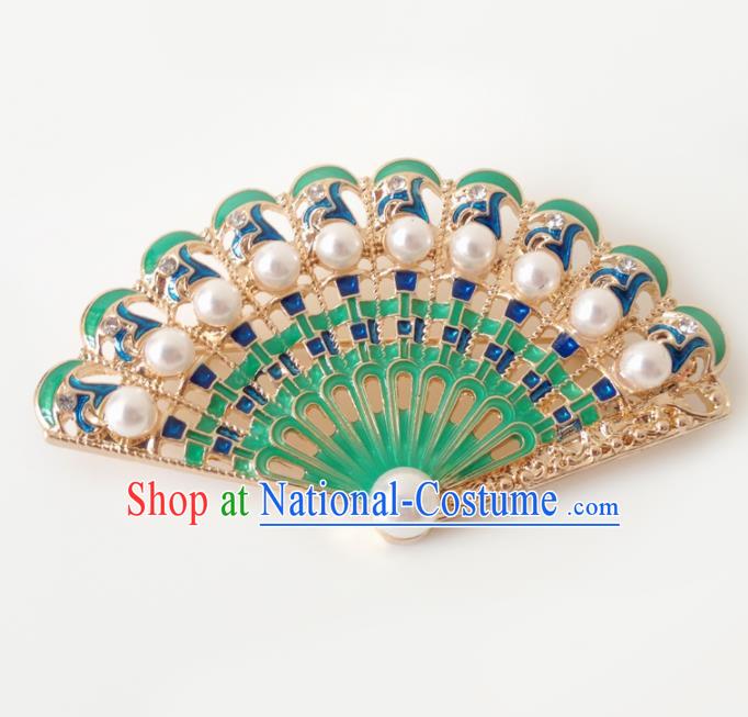 Chinese Handmade Stage Show Brooch Accessories Catwalks Green Fan Breastpin for Women