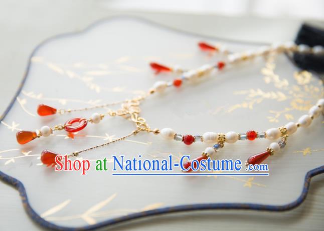 Chinese Handmade Hanfu Agate Necklace Traditional Ancient Princess Necklet Jewelry Accessories for Women