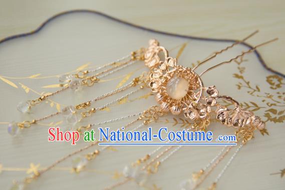 Chinese Handmade Hanfu Golden Tassel Hairpins Traditional Ancient Princess Hair Accessories for Women