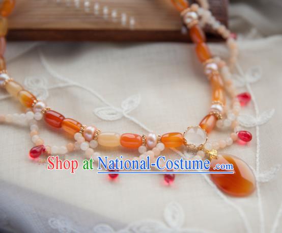 Chinese Handmade Hanfu Agate Necklace Traditional Ancient Princess Necklet Jewelry Accessories for Women