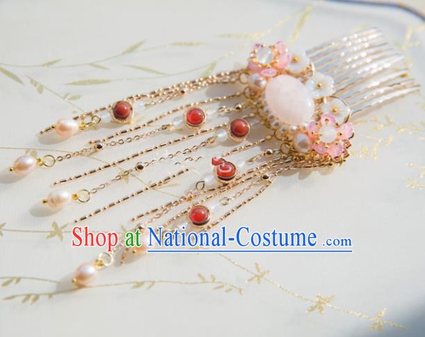 Chinese Handmade Hanfu Pearls Tassel Hair Comb Hairpins Traditional Ancient Princess Hair Accessories for Women