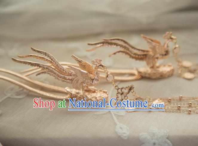 Chinese Handmade Hanfu Phoenix Hairpins Tassel Step Shake Traditional Ancient Princess Hair Accessories for Women