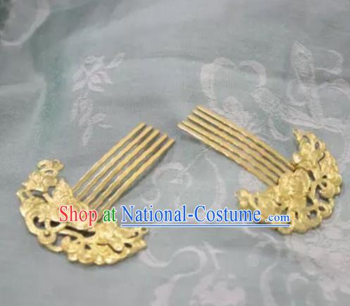 Chinese Handmade Hanfu Hairpins Golden Hair Combs Traditional Ancient Princess Hair Accessories for Women