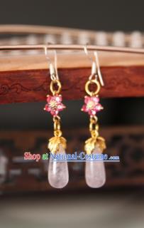 Handmade Chinese Classical Rose Chalcedony Ear Accessories Ancient Princess Hanfu Earrings for Women