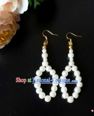 Handmade Chinese Classical Pearls Ear Accessories Ancient Princess Hanfu Earrings for Women