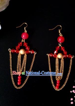 Handmade Chinese Classical Red Beads Ear Accessories Ancient Princess Hanfu Earrings for Women