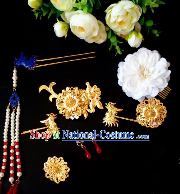 Chinese Handmade Hanfu Palace Phoenix Hair Clip Tassel Hairpins Traditional Ancient Princess Hair Accessories for Women