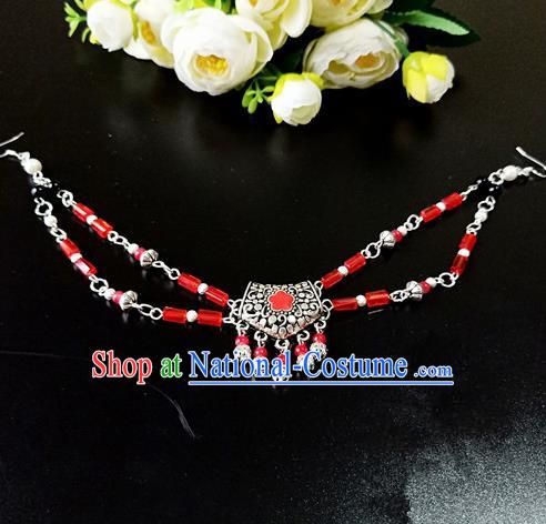 Chinese Handmade Hanfu Red Beads Eyebrows Pendant Traditional Ancient Princess Hair Accessories for Women