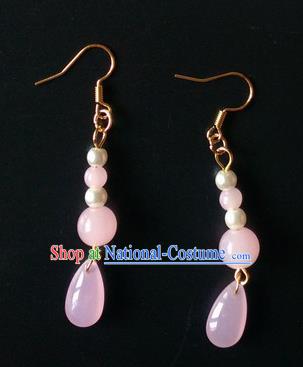 Handmade Chinese Classical Pink Ear Accessories Ancient Princess Hanfu Earrings for Women