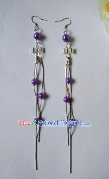 Handmade Chinese Classical Purple Beads Ear Accessories Ancient Princess Hanfu Earrings for Women